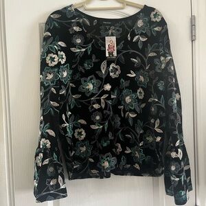 Karen Kane Embroidered Velvet Top Multi Color